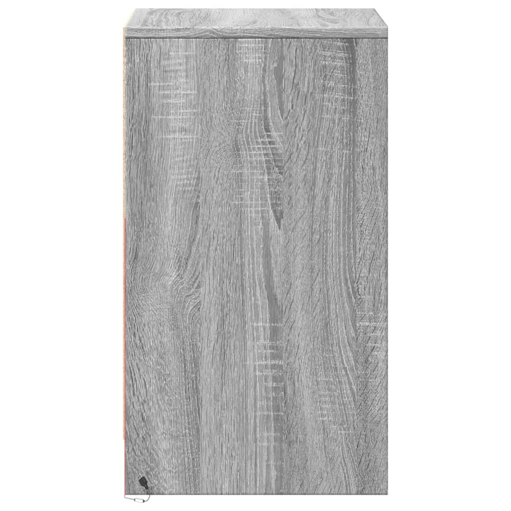 Armoire de chevet et lumières LED sonoma gris bois d'ingénierie