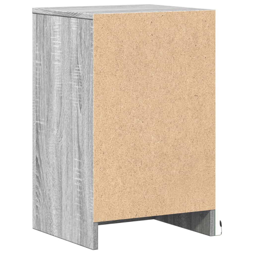 Armoire de chevet et lumières LED sonoma gris bois d'ingénierie