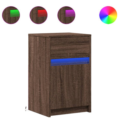 Armoire de chevet et lumières LED chêne marron bois ingénierie