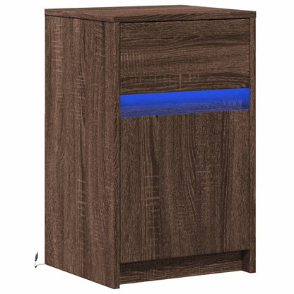 Armoire de chevet et lumières LED chêne marron bois ingénierie