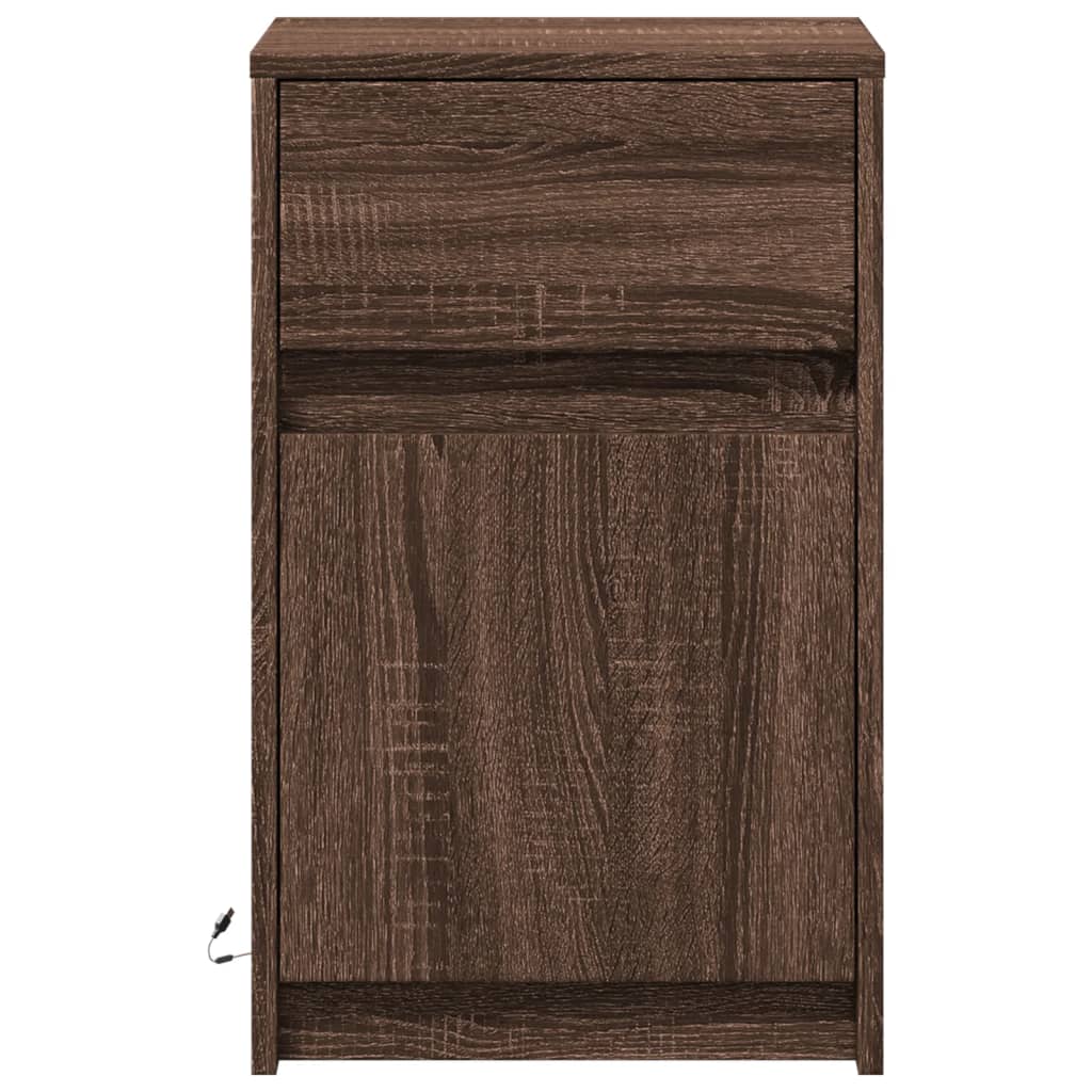 Armoire de chevet et lumières LED chêne marron bois ingénierie