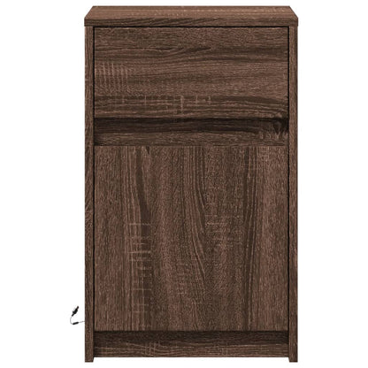 Armoire de chevet et lumières LED chêne marron bois ingénierie