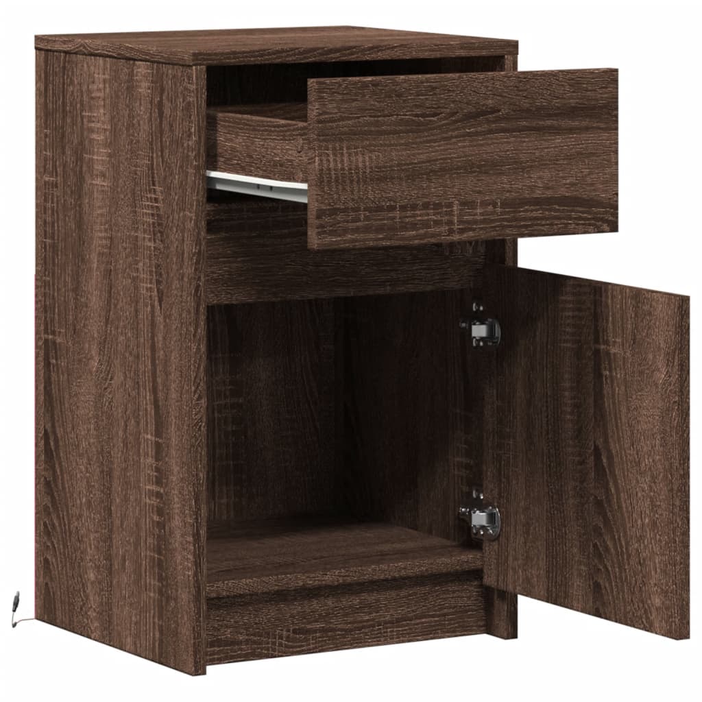 Armoire de chevet et lumières LED chêne marron bois ingénierie