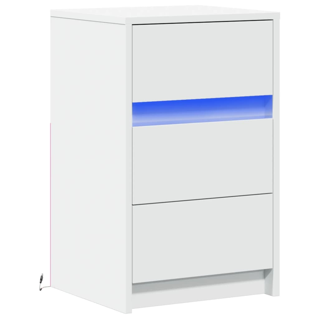 Armoire de chevet avec lumières LED blanc bois d'ingénierie