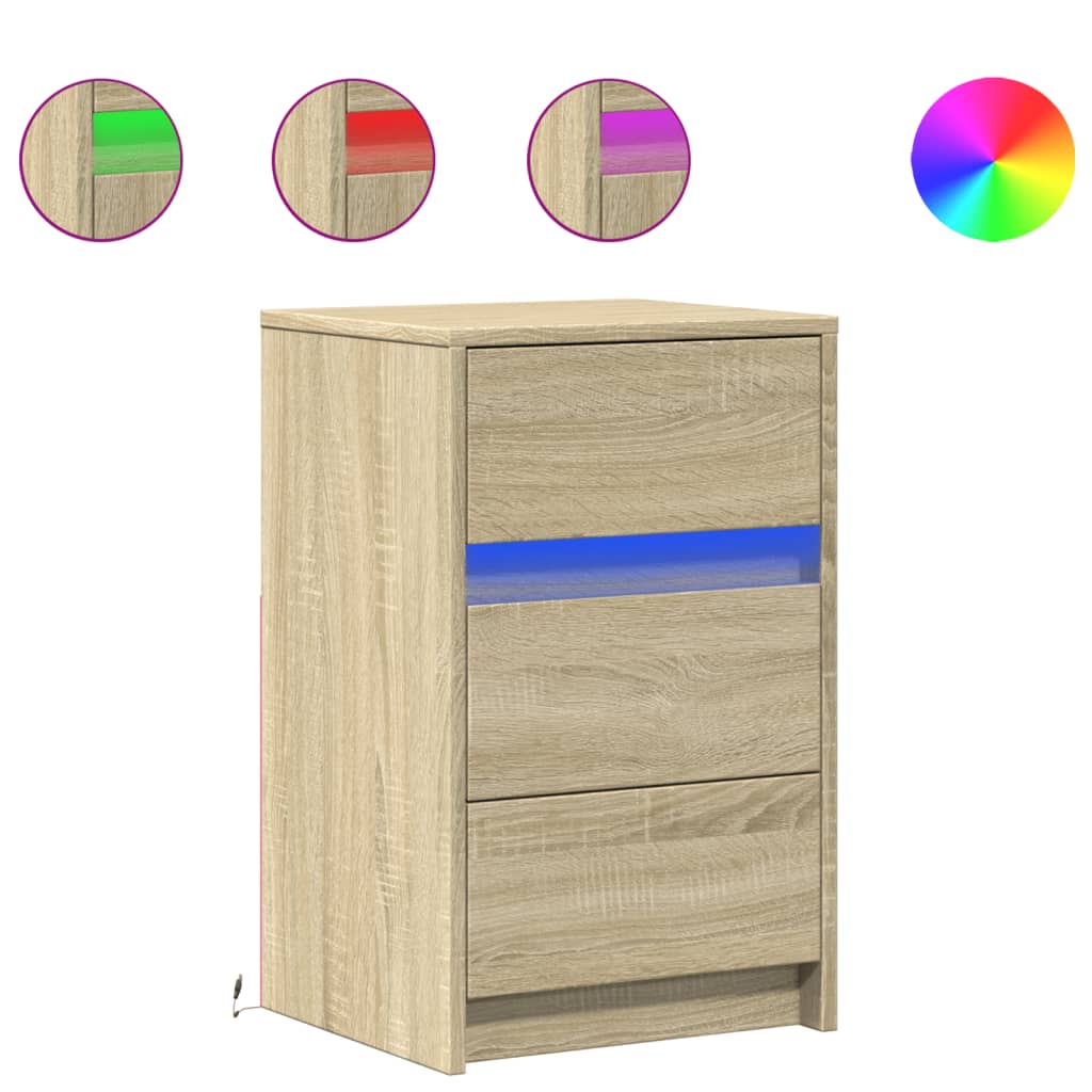 Armoire de chevet avec lumières LED chêne sonoma