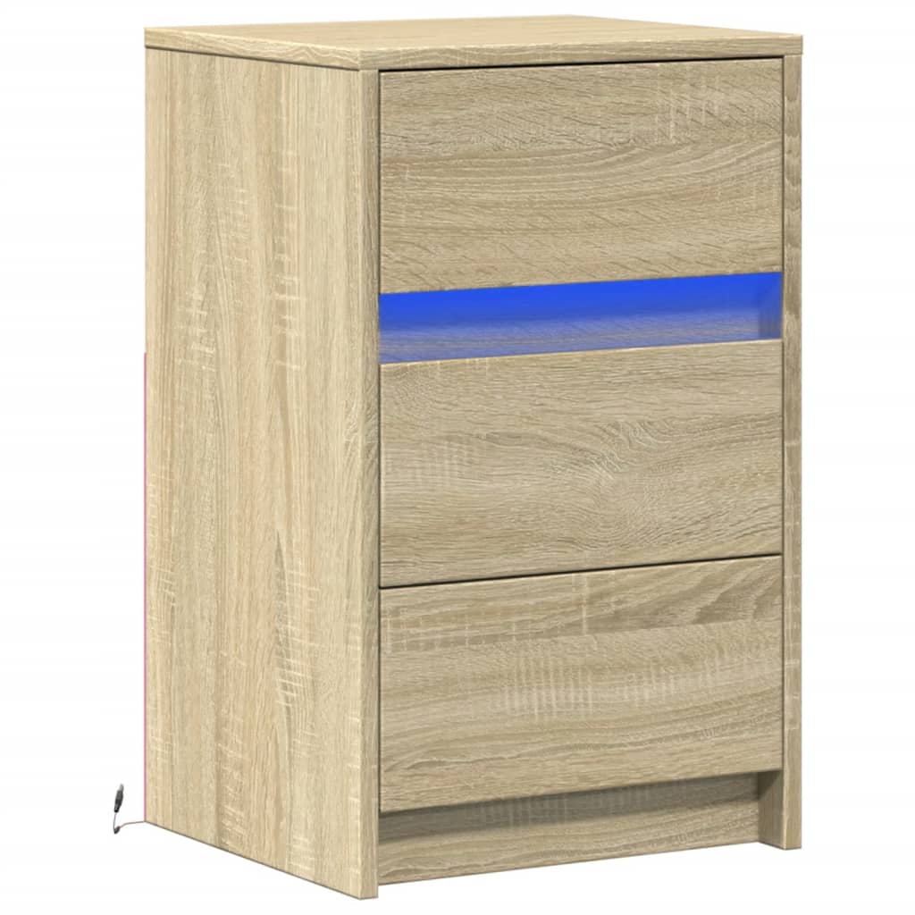 Armoire de chevet avec lumières LED chêne sonoma