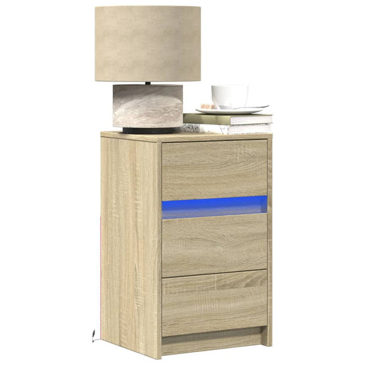 Armoire de chevet avec lumières LED chêne sonoma