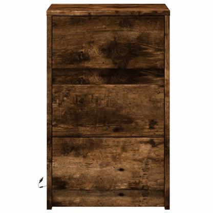 Armoire de chevet et lumières LED chêne fumé bois d'ingénierie