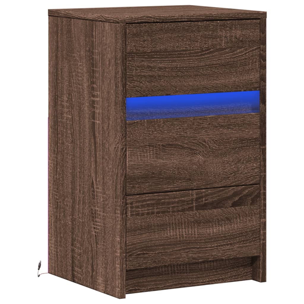 Armoire de chevet et lumières LED chêne marron bois ingénierie