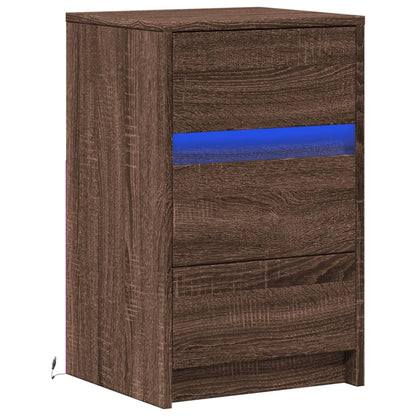 Armoire de chevet et lumières LED chêne marron bois ingénierie