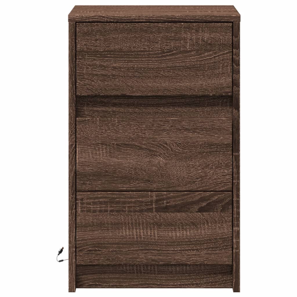 Armoire de chevet et lumières LED chêne marron bois ingénierie