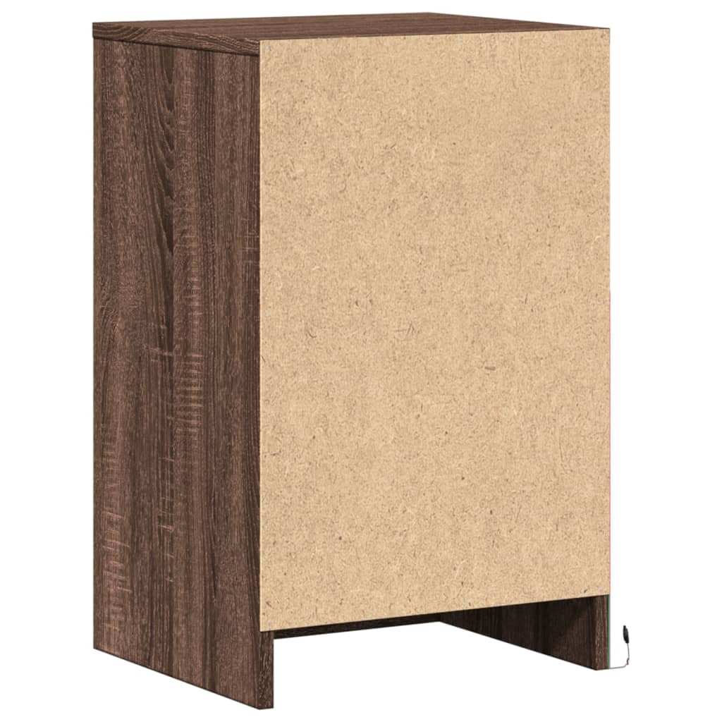 Armoire de chevet et lumières LED chêne marron bois ingénierie