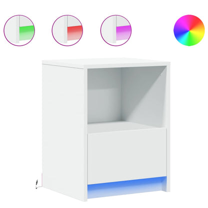 Armoire de chevet avec lumières LED blanc bois d'ingénierie