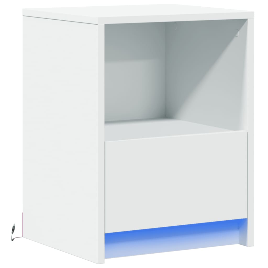 Armoire de chevet avec lumières LED blanc bois d'ingénierie