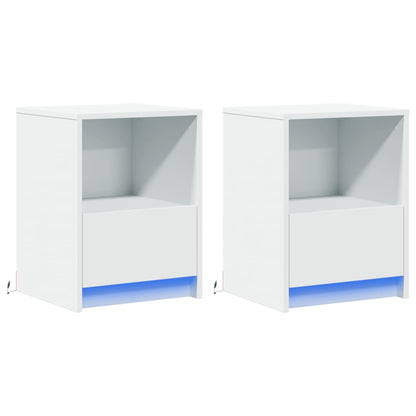 Armoires de chevet et lumières LED 2pcs blanc bois d'ingénierie