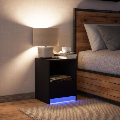 Armoire de chevet avec lumières LED noir bois d'ingénierie