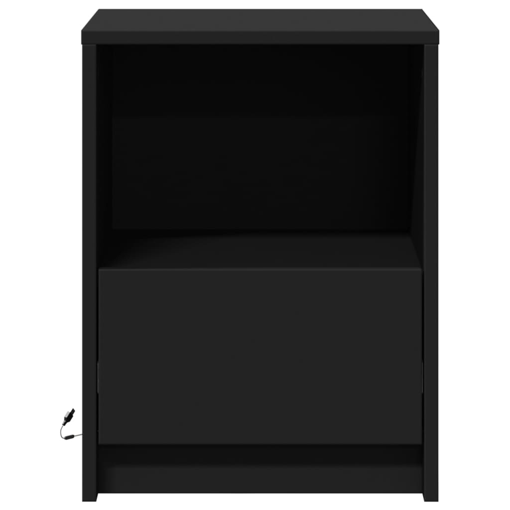 Armoire de chevet avec lumières LED noir bois d'ingénierie