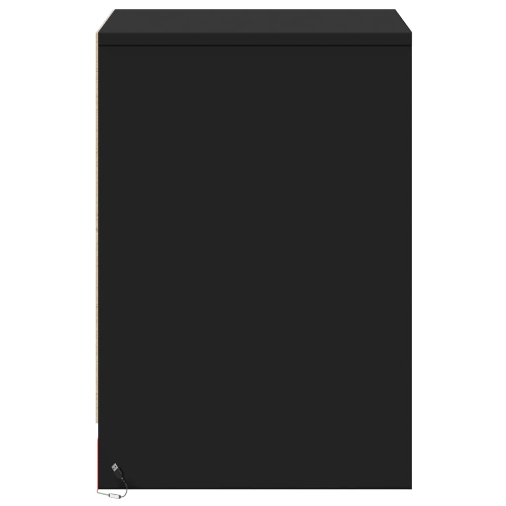 Armoire de chevet avec lumières LED noir bois d'ingénierie