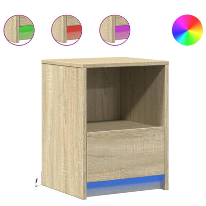 Armoire de chevet avec lumières LED chêne sonoma