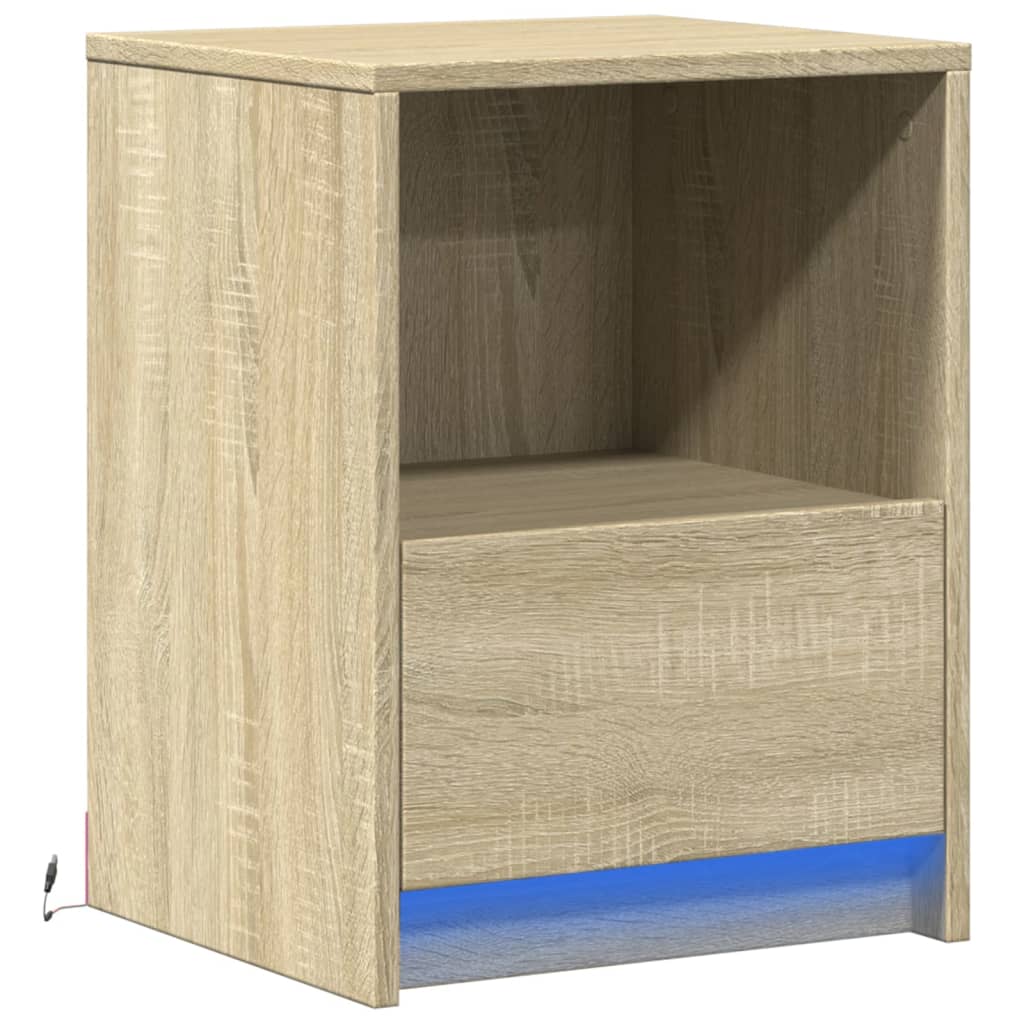 Armoire de chevet avec lumières LED chêne sonoma