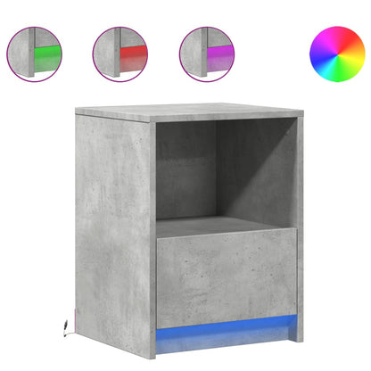 Armoire de chevet et lumières LED gris béton bois d'ingénierie