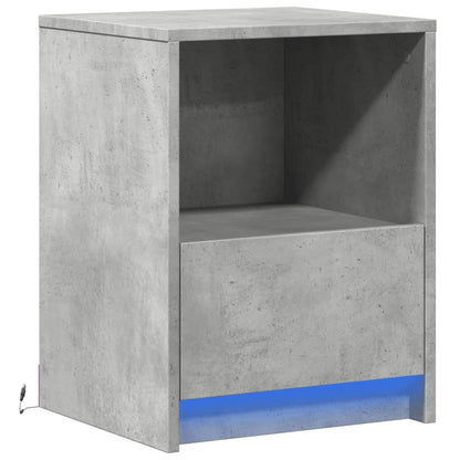 Armoire de chevet et lumières LED gris béton bois d'ingénierie