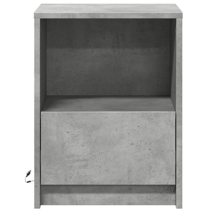 Armoire de chevet et lumières LED gris béton bois d'ingénierie