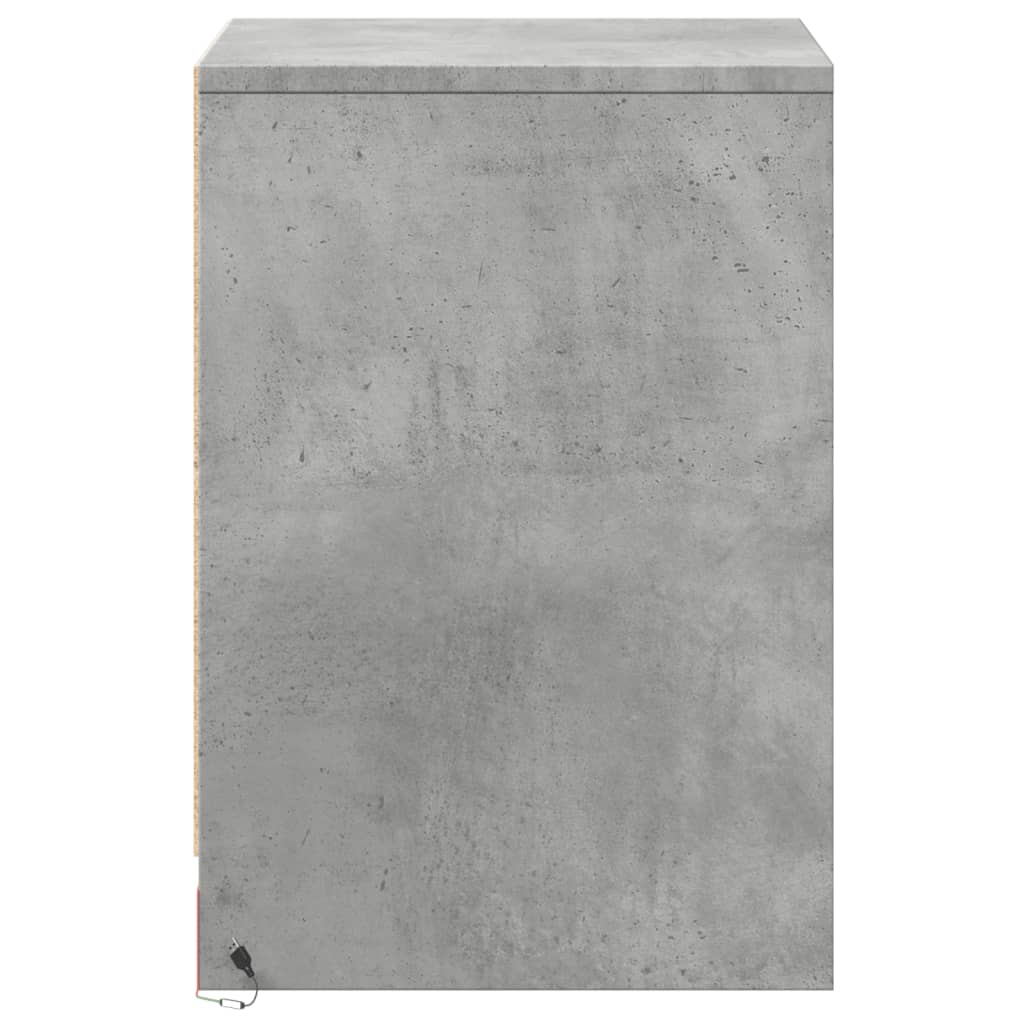 Armoire de chevet et lumières LED gris béton bois d'ingénierie