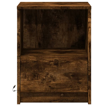 Armoire de chevet et lumières LED chêne fumé bois d'ingénierie