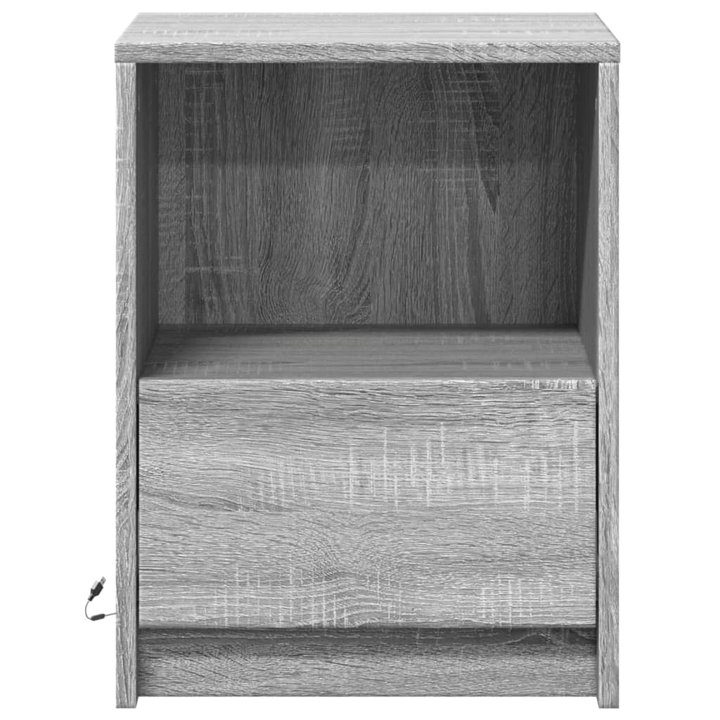 Armoire de chevet et lumières LED sonoma gris bois d'ingénierie