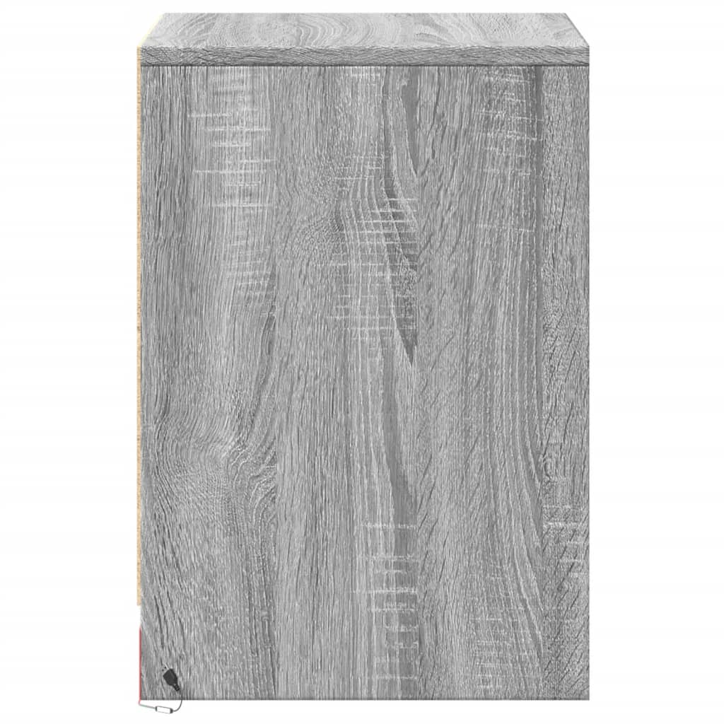 Armoire de chevet et lumières LED sonoma gris bois d'ingénierie