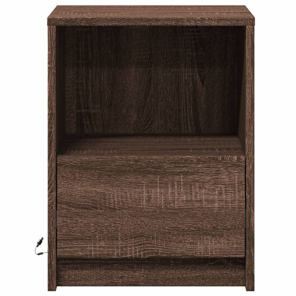 Armoire de chevet et lumières LED chêne marron bois ingénierie