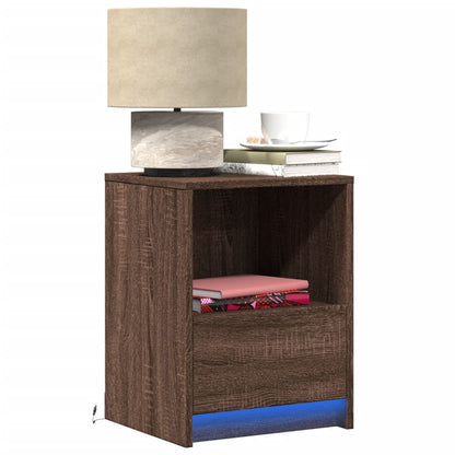 Armoire de chevet et lumières LED chêne marron bois ingénierie