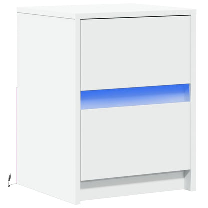 Armoire de chevet avec lumières LED blanc bois d'ingénierie