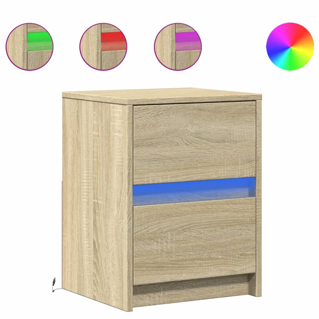 Armoire de chevet avec lumières LED chêne sonoma