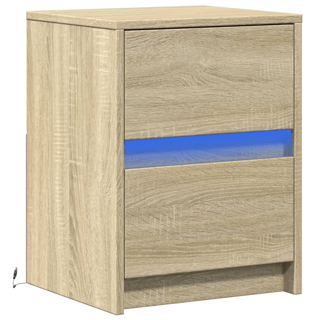 Armoire de chevet avec lumières LED chêne sonoma