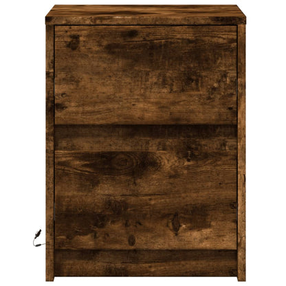 Armoire de chevet et lumières LED chêne fumé bois d'ingénierie