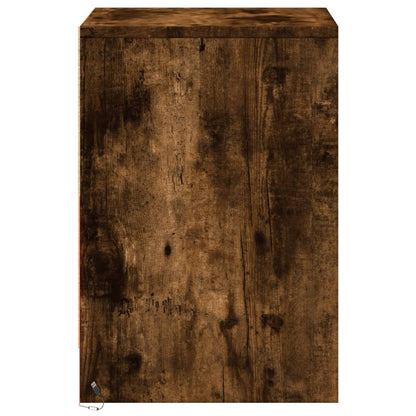 Armoire de chevet et lumières LED chêne fumé bois d'ingénierie