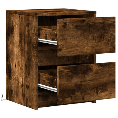 Armoire de chevet et lumières LED chêne fumé bois d'ingénierie