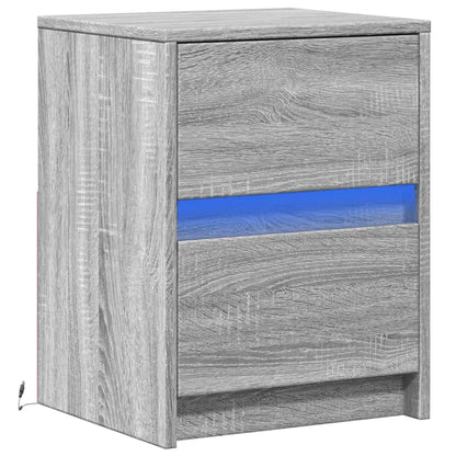 Armoire de chevet et lumières LED sonoma gris bois d'ingénierie