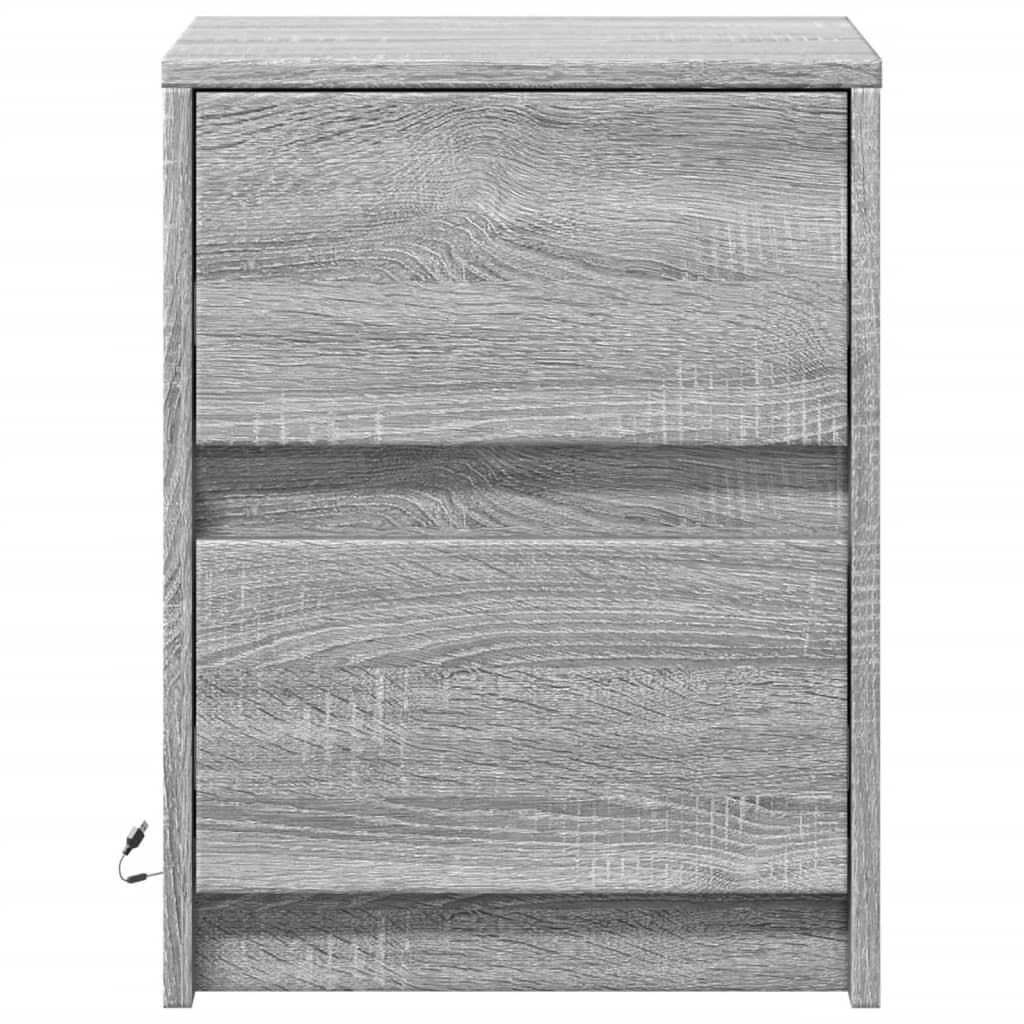 Armoire de chevet et lumières LED sonoma gris bois d'ingénierie