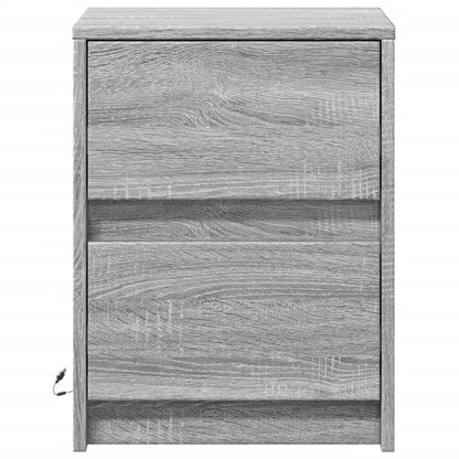 Armoire de chevet et lumières LED sonoma gris bois d'ingénierie