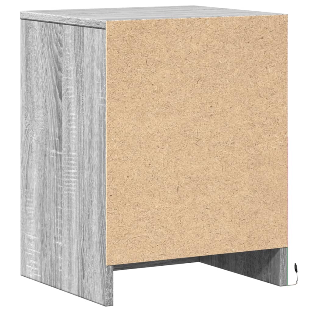 Armoire de chevet et lumières LED sonoma gris bois d'ingénierie