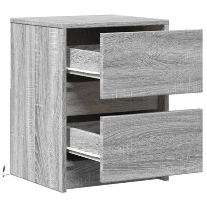 Armoire de chevet et lumières LED sonoma gris bois d'ingénierie