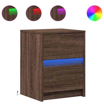 Armoire de chevet et lumières LED chêne marron bois ingénierie