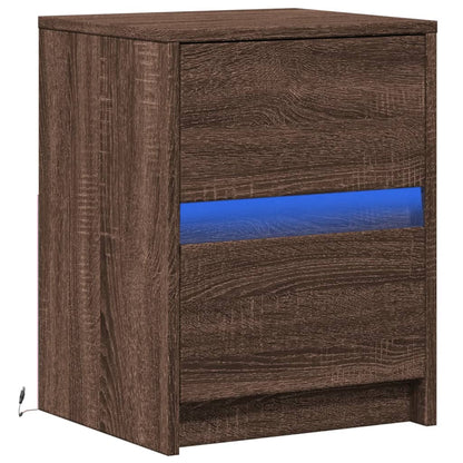 Armoire de chevet et lumières LED chêne marron bois ingénierie