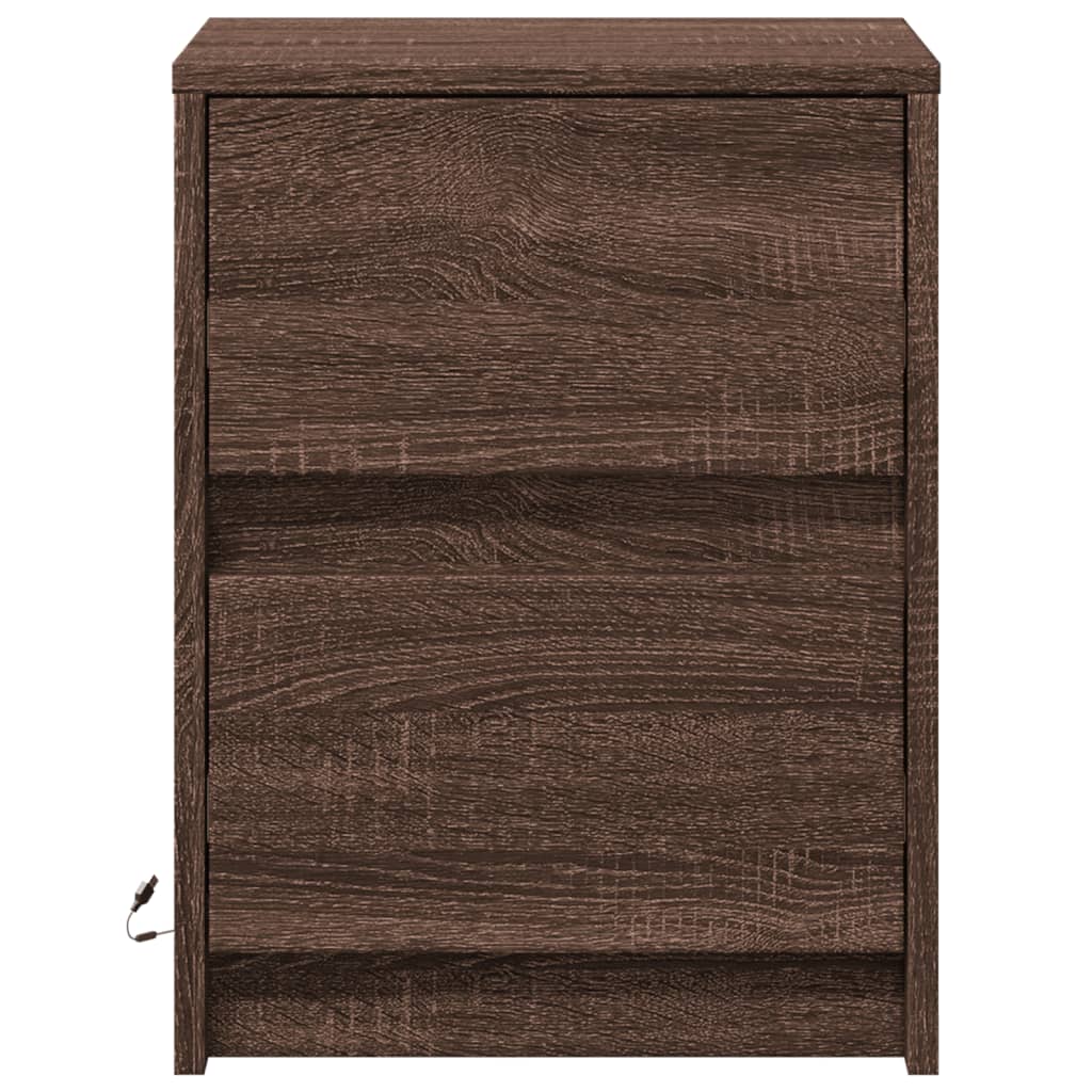 Armoire de chevet et lumières LED chêne marron bois ingénierie