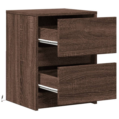 Armoire de chevet et lumières LED chêne marron bois ingénierie