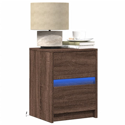 Armoire de chevet et lumières LED chêne marron bois ingénierie