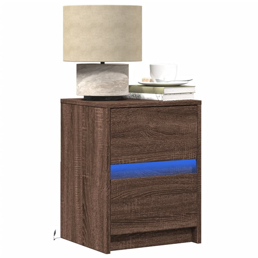 Armoire de chevet et lumières LED chêne marron bois ingénierie